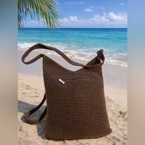 The Sak Brown Crochet Knit Crossbody Shoulder Bag Boho Casual Lightweight